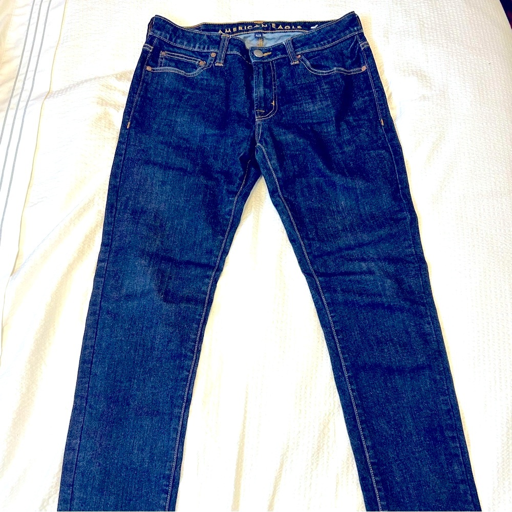 American Eagle Men’s Dark Wash Navy Blue Skinny Jeans (31 X 32)